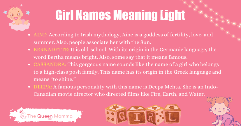 Girl Names Meaning Light